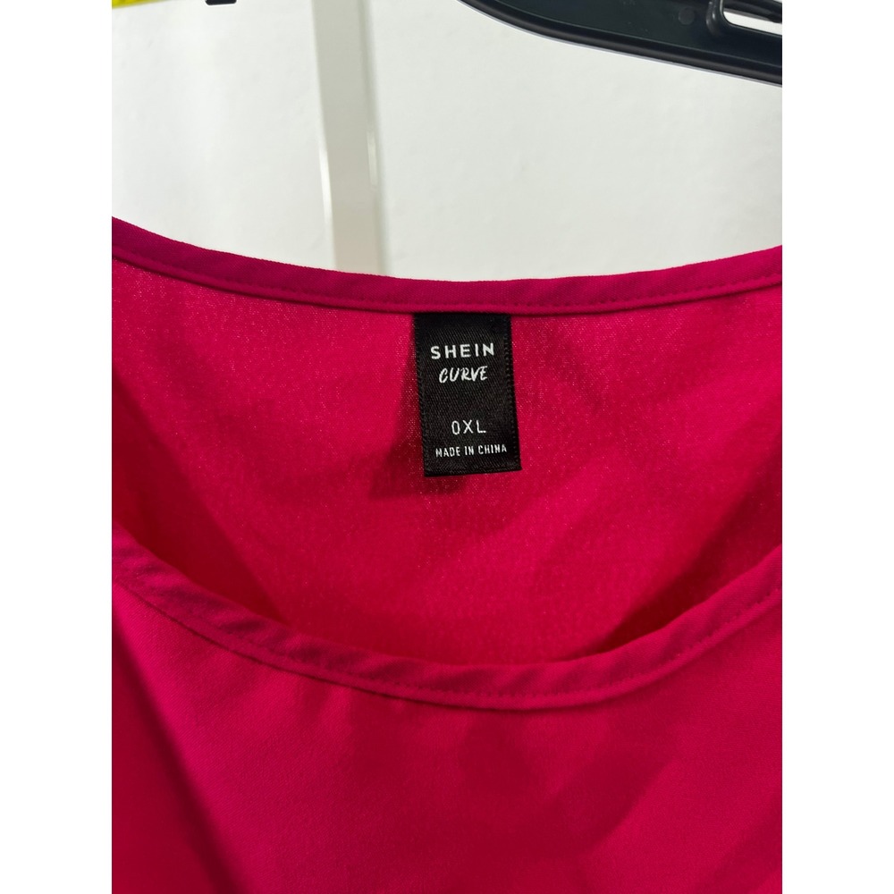 Shein Curve Hot Pink Ruffle Sleeve Blouse Scoop Neck Plus Size 0XL Fuchsia Top